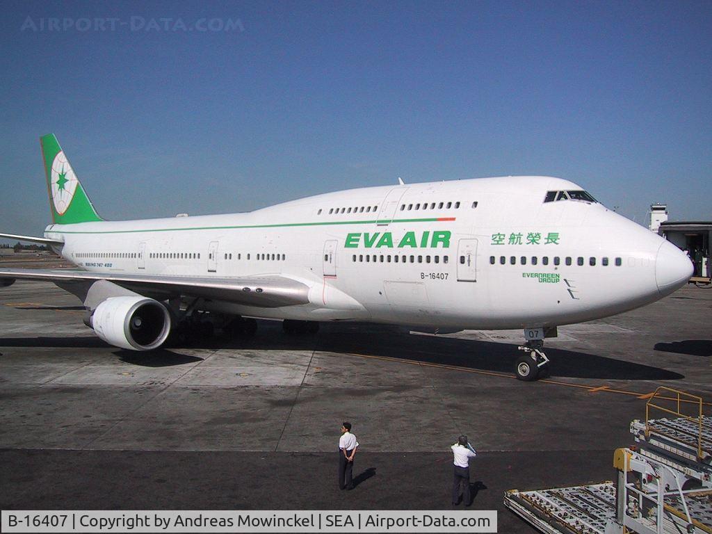 B-16407, 1995 Boeing 747-45E C/N 27899, Eva Air (Taiwan) Boeing 747 at Seattle-Tacoma International Airport