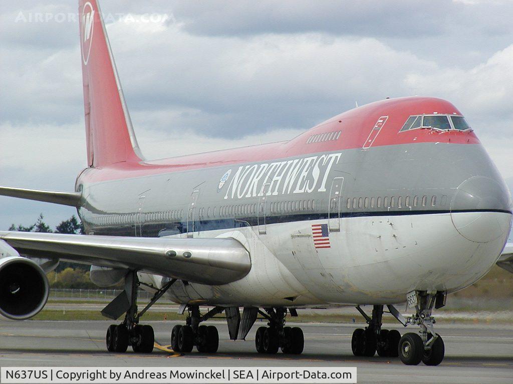 N637US, 1986 Boeing 747-251B C/N 23548, Northwest Airlines Boeing 747 at Seattle-Tacoma International Airport