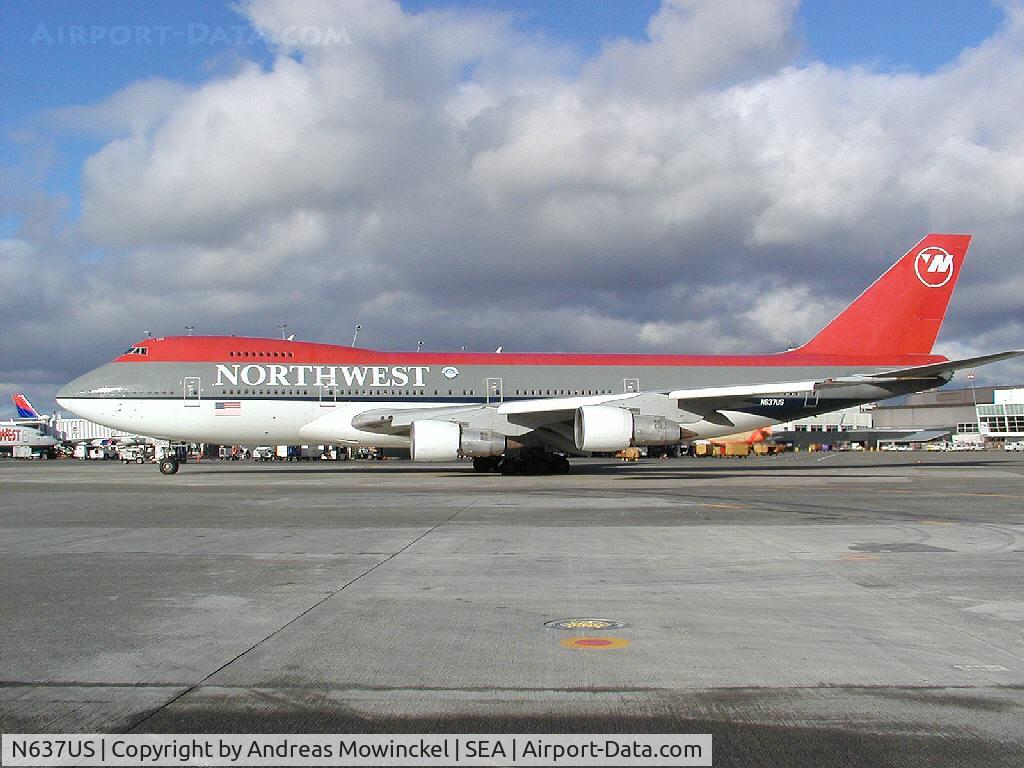 N637US, 1986 Boeing 747-251B C/N 23548, Northwest Airlines Boeing 747 at Seattle-Tacoma International Airport