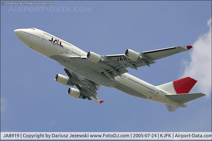 JA8919, 1999 Boeing 747-446 C/N 27100, Taking off from Kennedy Airport.