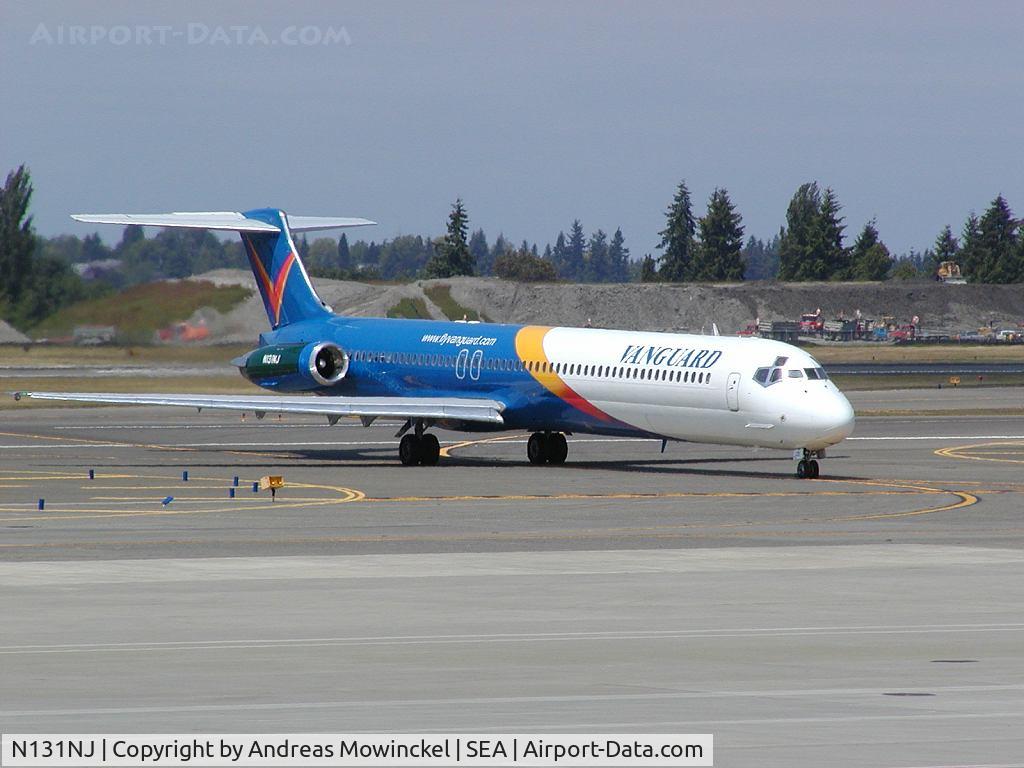 N131NJ, 1989 McDonnell Douglas MD-83 (DC-9-83) C/N 49846, Vanguard Airlines operated at SEA between June 3 and July 30, 2002. Photographer was the Station Manager.