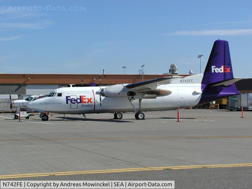 N742FE, Fokker F.27MK 600 C/N 10349, Fedex Fokker F-27 freighter at Seattle-Tacoma International Airport. ex KLM