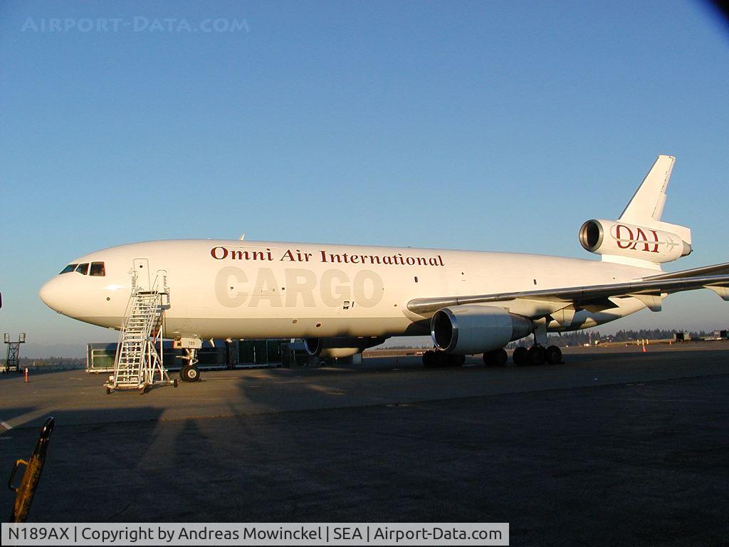 N189AX, McDonnell Douglas DC-10-30F C/N 48277, Omni Air International DC-10-30F Freighter at Seattle-Tacoma International Airport.
