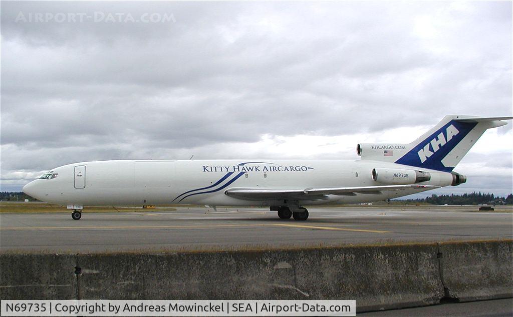 N69735, 1974 Boeing 727-224 C/N 20664, Kitty Hawk Boeing 727 Freighter at Seattle-Tacoma International Airport.