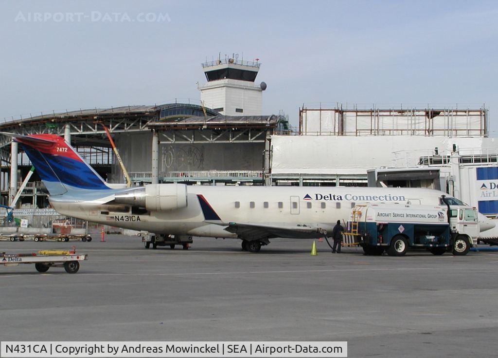 N431CA, 2001 Bombardier CRJ-100ER (CL-600-2B19) C/N 7472, Comair CRJ-200 at Seattle-Tacoma International Airport.