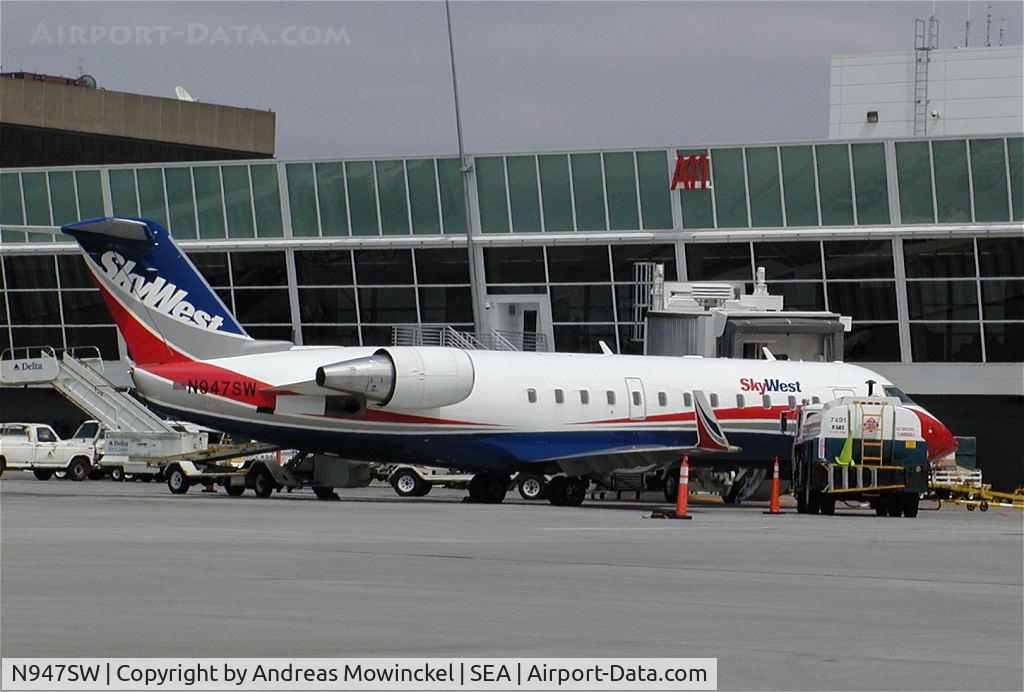 N947SW, 2003 Bombardier CRJ-200LR (CL-600-2B19) C/N 7786, Skywest CRJ-200 at Seattle-Tacoma International Airport.
