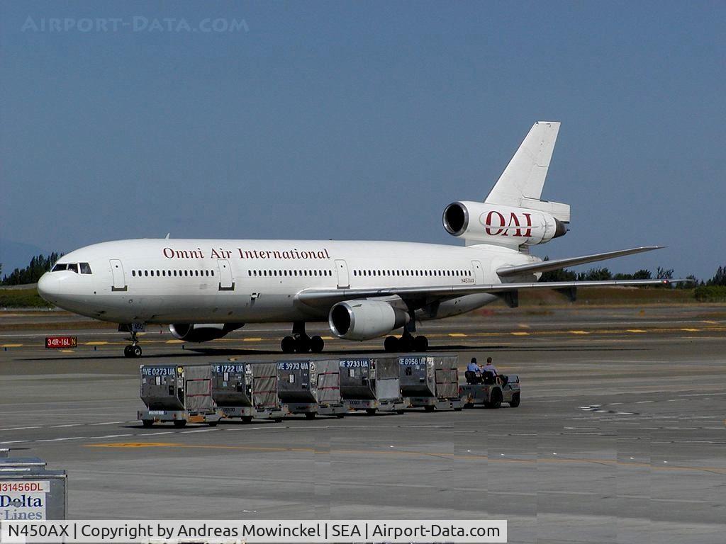 N450AX, 1974 McDonnell Douglas DC-10-10 C/N 46942, Omni Air DC10-10 at Seattle-Tacoma International Airport.