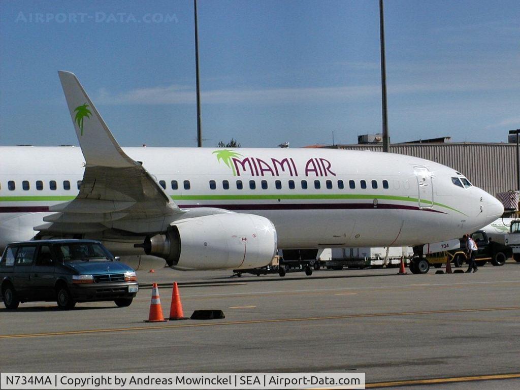 N734MA, 2000 Boeing 737-8Q8 C/N 30039, Miami Air Boeing 737 at Seattle-Tacoma International Airport.
