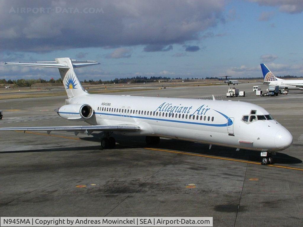 N945MA, 1988 McDonnell Douglas DC-9-87 C/N 49725, Allegiant MD87 at Seattle-Tacoma International Airport.