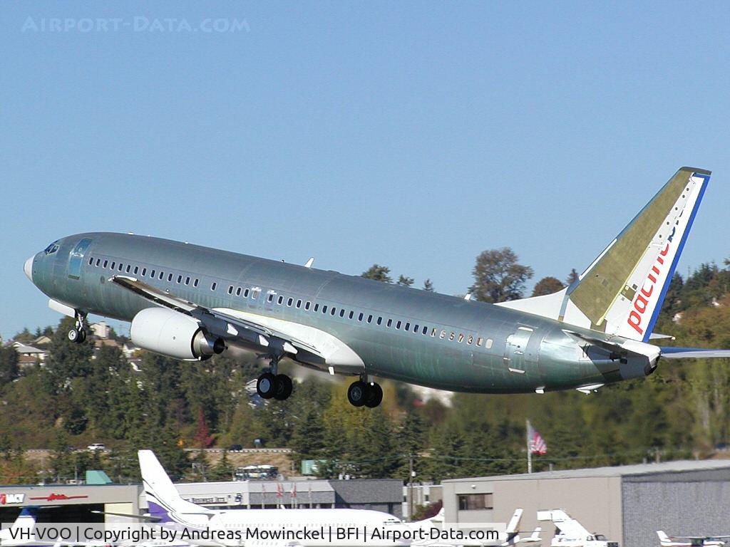 VH-VOO, 2003 Boeing 737-8FE C/N 33796, Pacific Blue Boeing 737 at Boeing field. Temp. register number N5573L