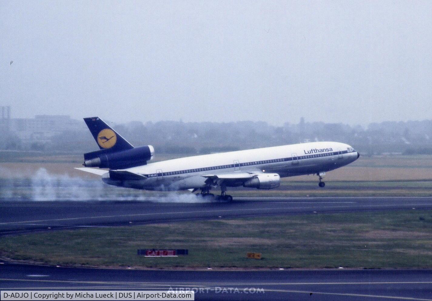 D-ADJO, 1975 McDonnell Douglas DC-10-30 C/N 47928, Burning rubber (June 1988)