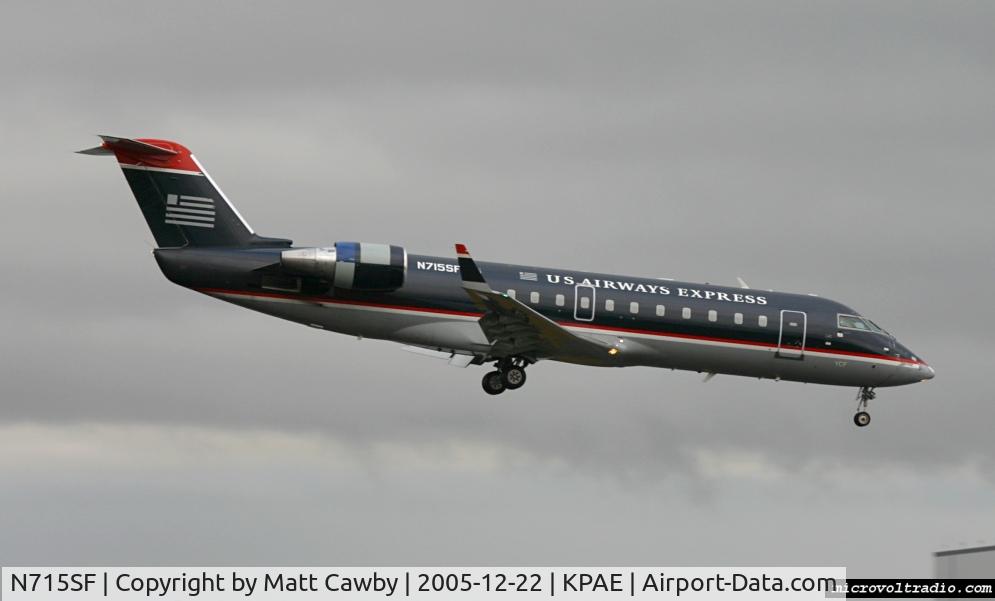N715SF, 1996 Canadair CRJ-100LR (CL-600-2B19) C/N 7115, Air Shuttle 9430 landing at Paine Field, Everett, Washington