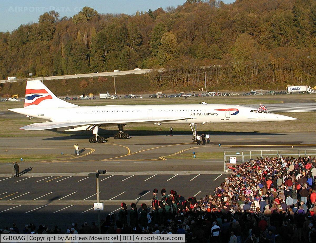 G-BOAG, 1978 Aerospatiale-BAC Concorde 1-102 C/N 100-014, On a fine day in October 2003, Concorde G-BOAG arrived BFI to become a part of the Museum of Flight's growing airliner collection.
