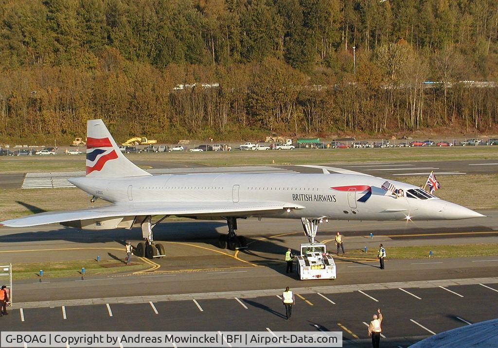 G-BOAG, 1978 Aerospatiale-BAC Concorde 1-102 C/N 100-014, On a fine day in October 2003, Concorde G-BOAG arrived BFI to become a part of the Museum of Flight's growing airliner collection.