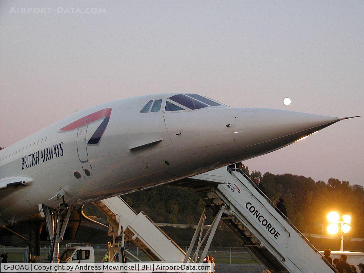 G-BOAG, 1978 Aerospatiale-BAC Concorde 1-102 C/N 100-014, On a fine day in October 2003, Concorde G-BOAG arrived BFI to become a part of the Museum of Flight's growing airliner collection.