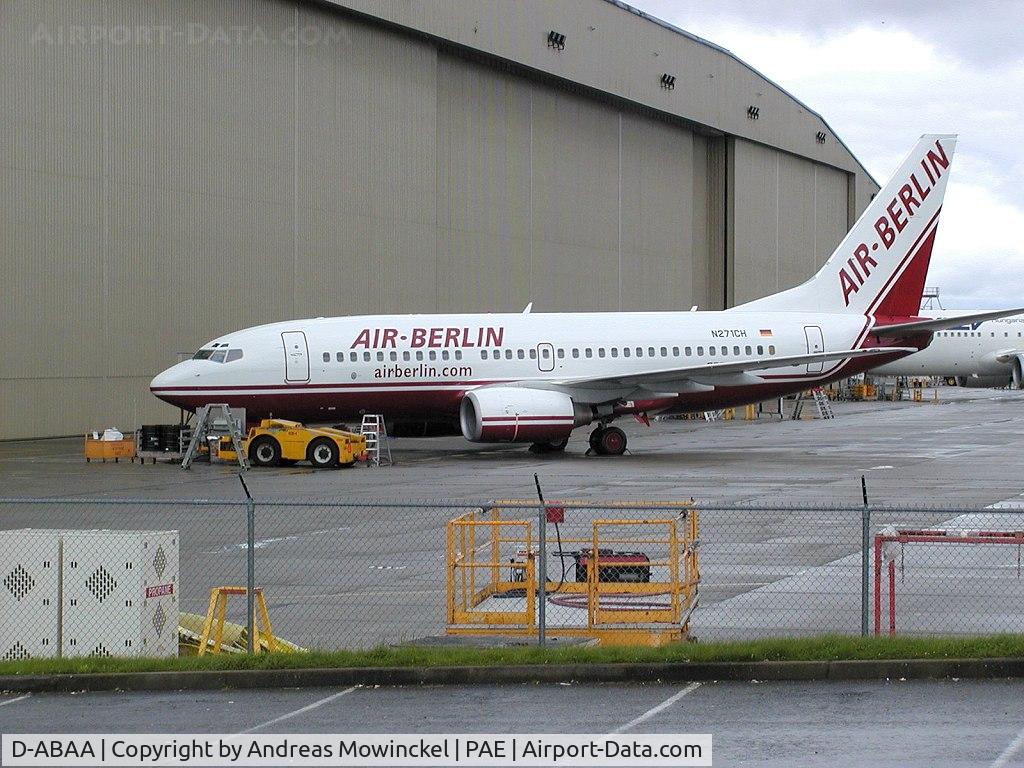 D-ABAA, 2001 Boeing 737-8Q8 C/N 30637, Air Berline B737 at Paine Field Airport show a US reg number. Now D-ABAA