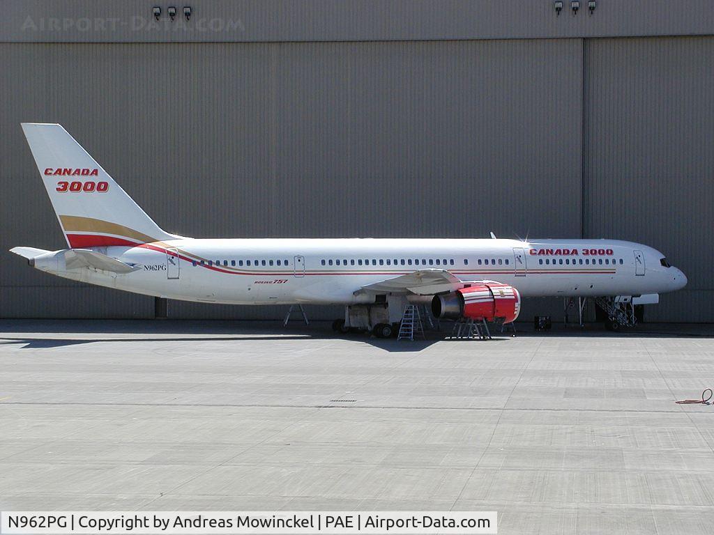 N962PG, 1988 Boeing 757-236 C/N 24119, Ex Canada3000 B757-236 N962PG was stored at PAE for a long ime, but now flies for Transmeridien in Funjet colors.
