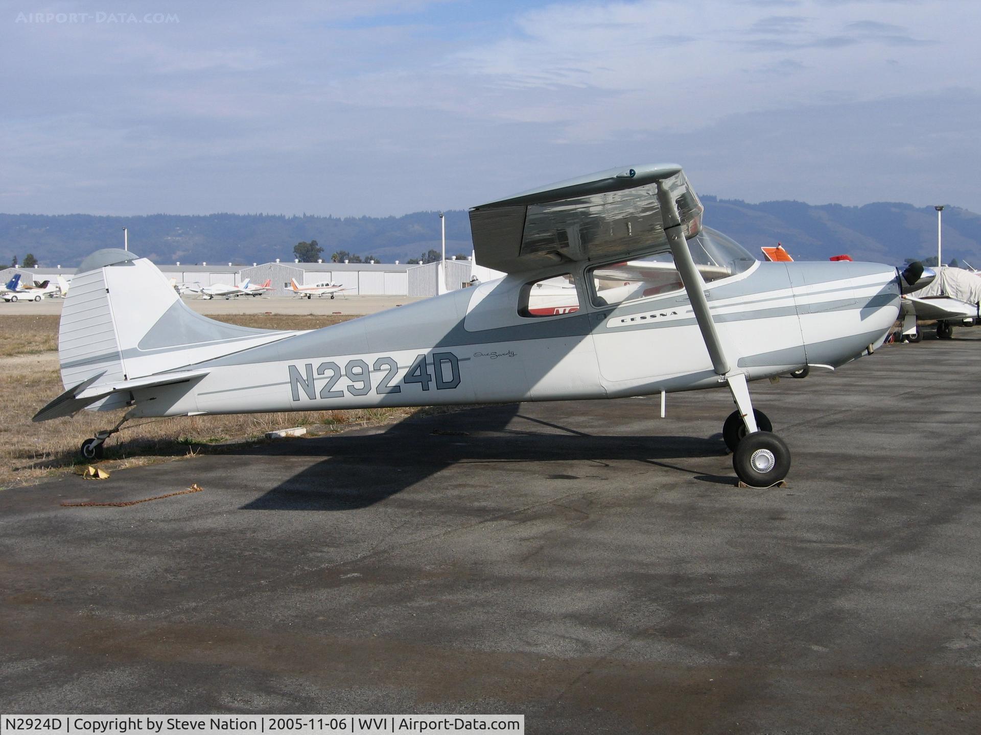 N2924D, 1955 Cessna 170B C/N 26867, Monterey Bay Aviation's 1955 Cessna 170B at Watsonville, CA.  Substanially damaged on June 28, 2006 when pilot lost control on take-off run at Nut Tree Airport (Vacaville, CA), left runway and hit dirt berm.