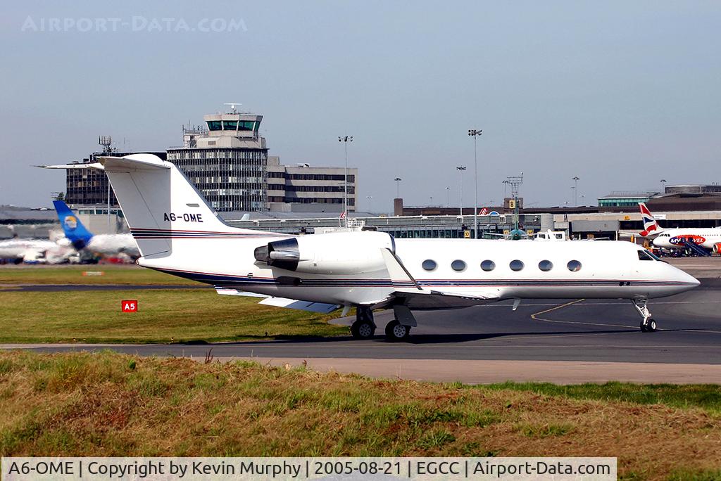 A6-OME, 1993 Gulfstream Aerospace Gulfstream IV-SP C/N 1233, Fine looking aircraft leaving the executive aviation park at MAN.