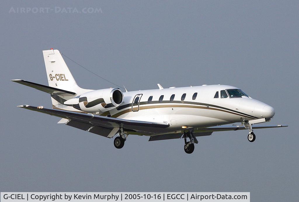 G-CIEL, 2002 Cessna 560XL Citation Excel C/N 560-5247, Almost new Citation coming in on 06R at MAN