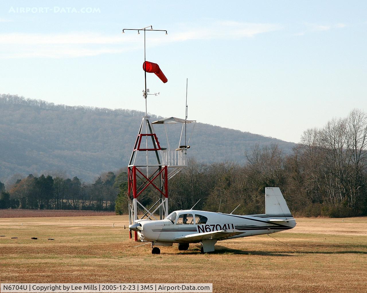 N6704U, 1963 Mooney M20C Ranger C/N 2436, Under the windsock at Moontown