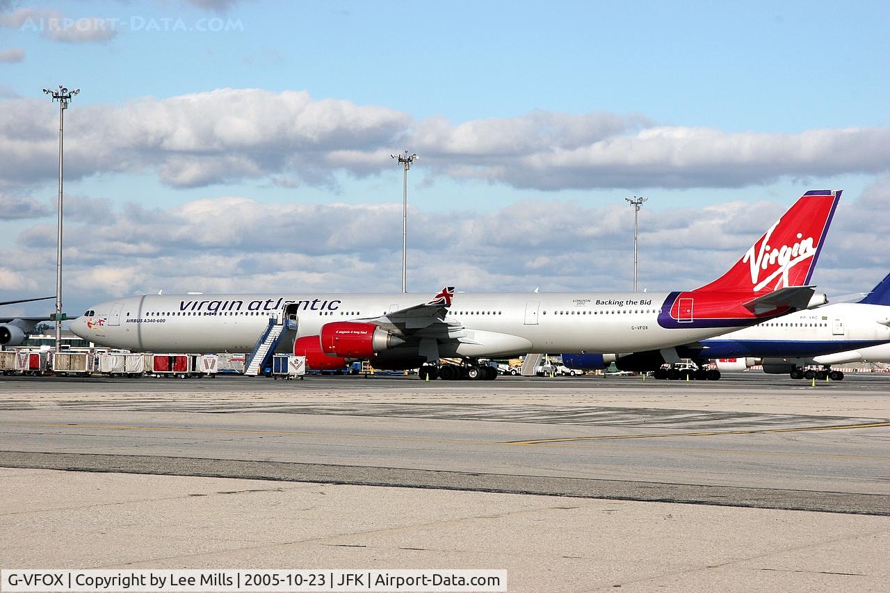 G-VFOX, 2002 Airbus A340-642 C/N 449, Sitting on the ramp at JFK