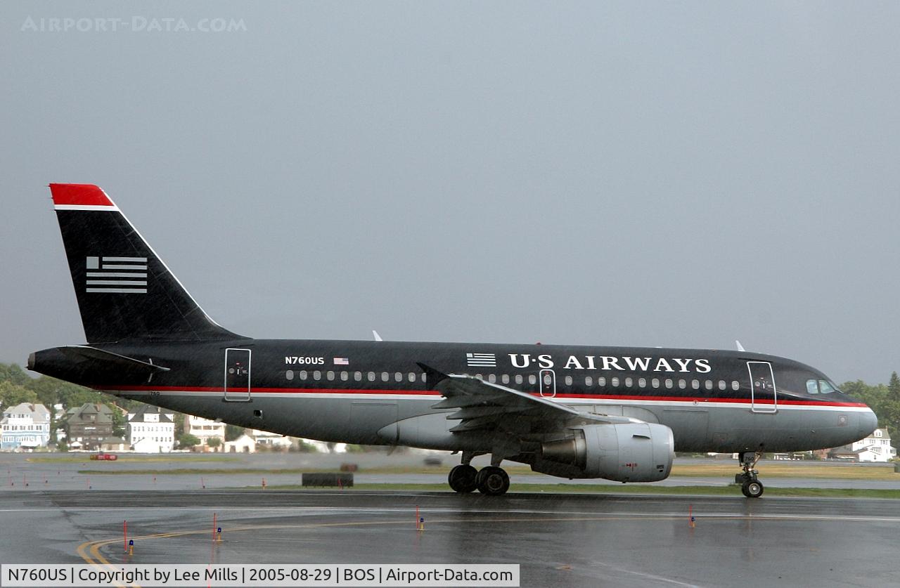 N760US, 2000 Airbus A319-112 C/N 1354, Taking off in a thunderstorm in BOS