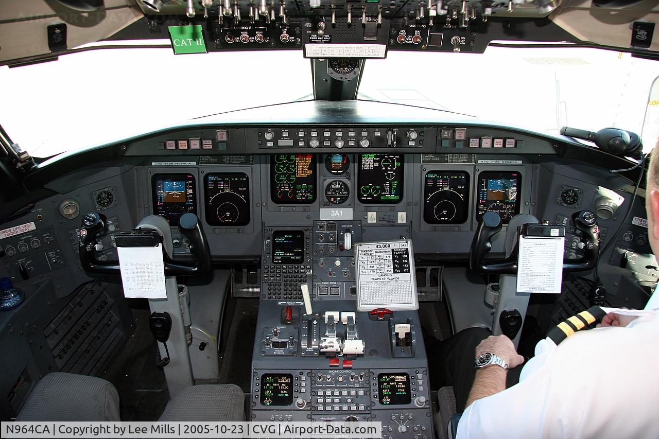 N964CA, 1996 Canadair CRJ-100ER (CL-600-2B19) C/N 7129, The flight deck of N964CA (I sit on the left.)