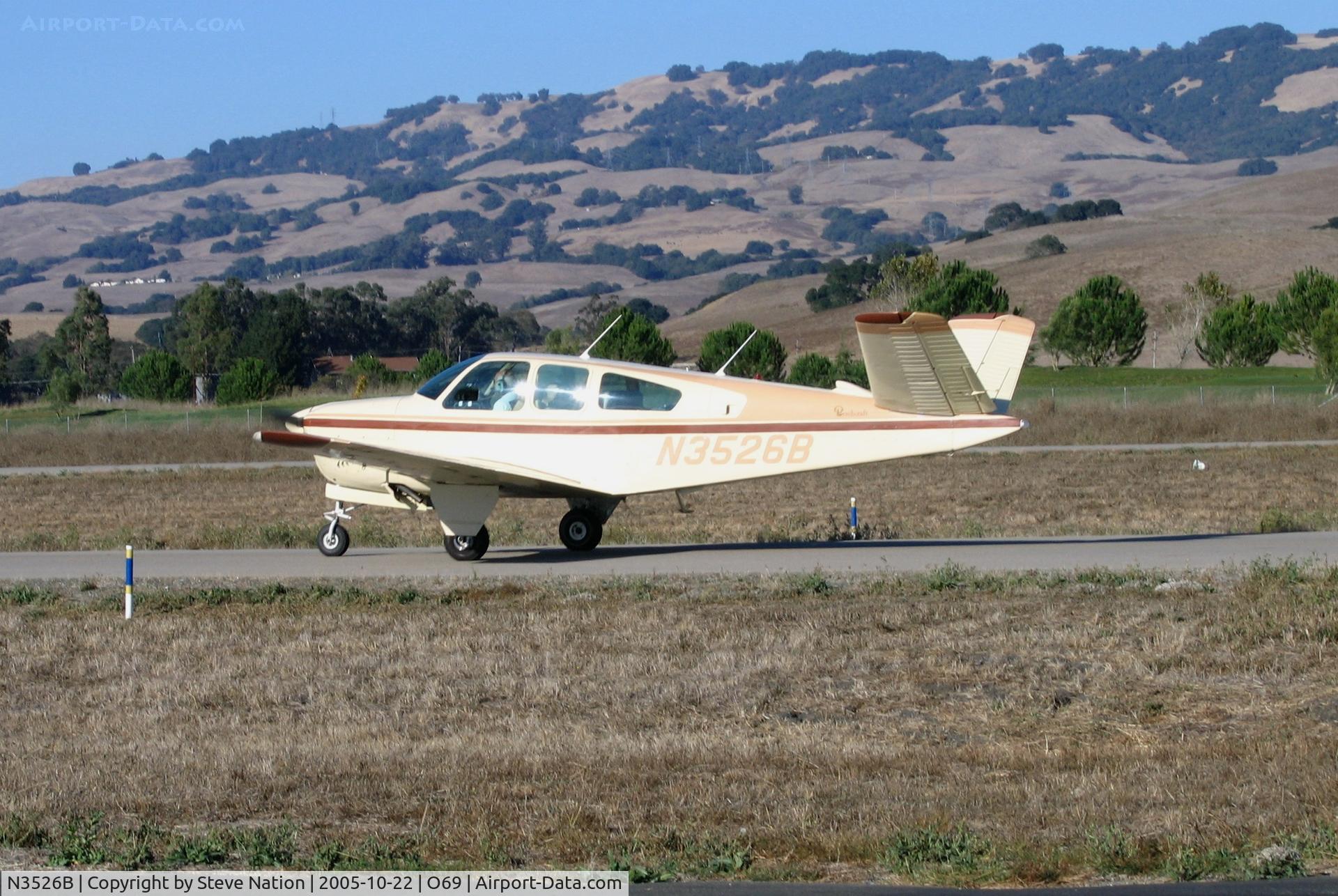 N3526B, 1954 Beech E35 C/N D-3743, Nice 1954 Beech E35 Bonanza taxying at Petaluma, CA