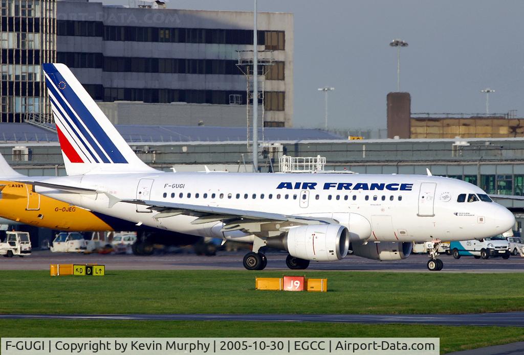 F-GUGI, 2004 Airbus A318-111 C/N 2350, Air France baby Airbus passing the terminals at Manchester.