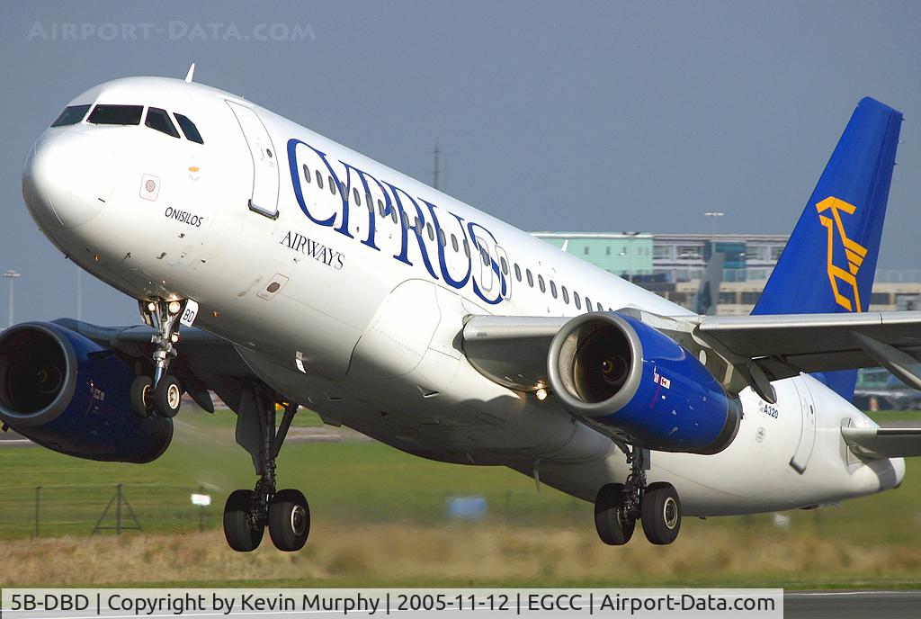 5B-DBD, 1992 Airbus A320-231 C/N 316, Cyprus Airways A.320 blasting off Manchesters 24L.