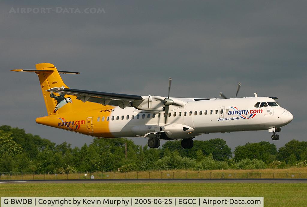 G-BWDB, 1995 ATR 72-202 C/N 449, Aurigny's ATR arriving on 06R from the Channel Islands.