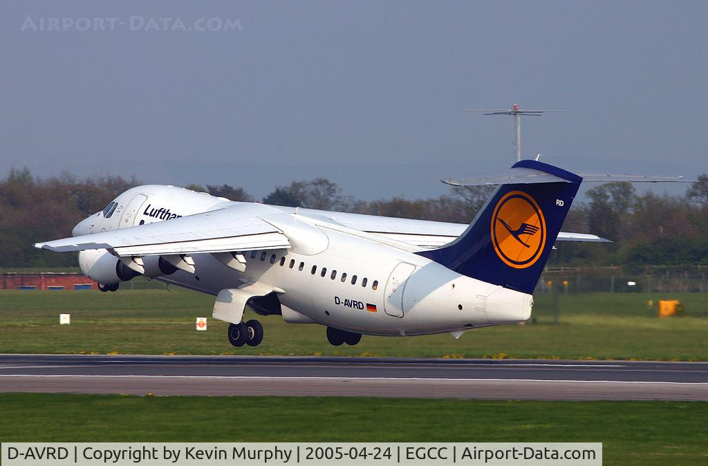 D-AVRD, 1995 British Aerospace Avro 146-RJ85 C/N E.2257, Lufthansa's regional 4 pot jet departs 06L.