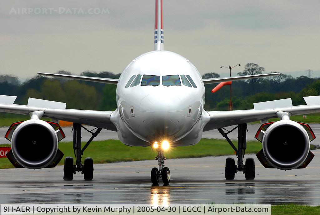 9H-AER, 2004 Airbus A320-214 C/N 2178, Air Malta's A.320 with thrusters still out and lights blazing.