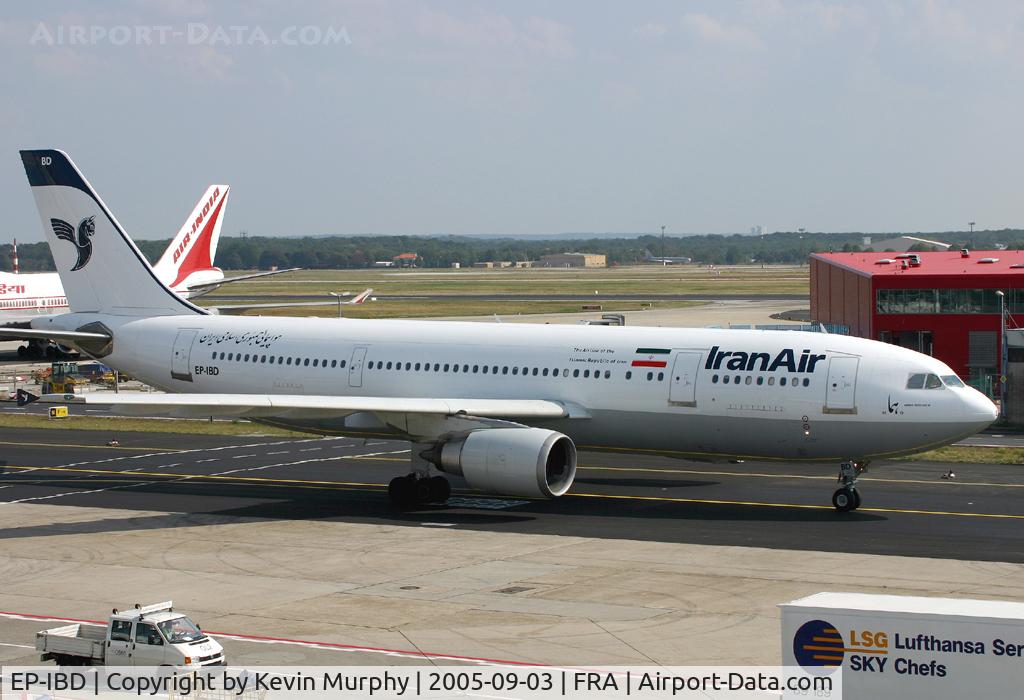 EP-IBD, 1993 Airbus A300B4-605R C/N 696, Iran Air A.300 taxi-ing past Frankfurt viewing terrace.