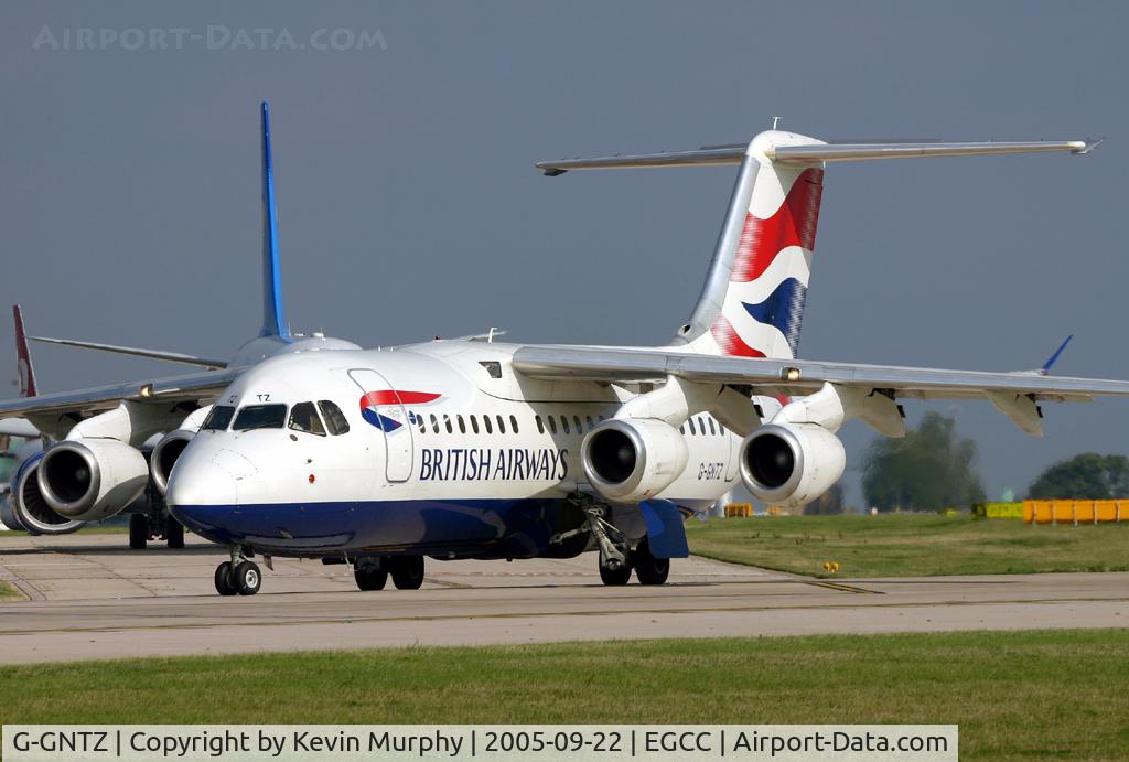 G-GNTZ, 1984 British Aerospace BAe.146-200A C/N E2036, Waiting at the threshold of 24L at Manchester