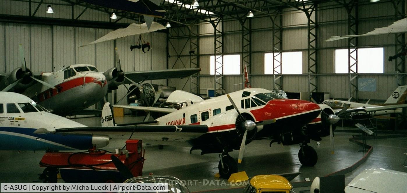 G-ASUG, Beech E18S C/N BA-111, Beech E18S of Loganair, preserved at the Museum of Flight in East Fortune, Scotland (June 2002)