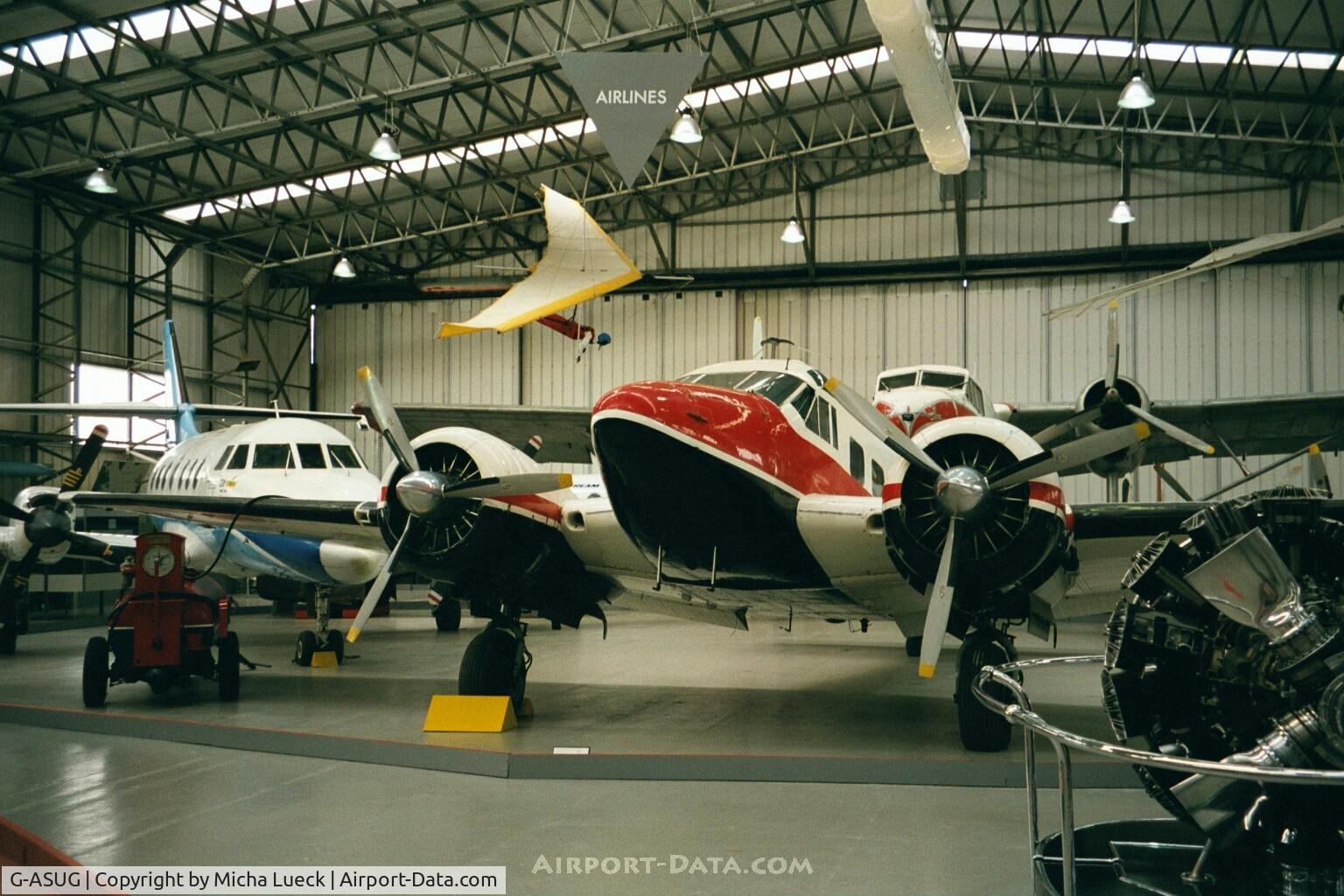 G-ASUG, Beech E18S C/N BA-111, Beech E18S of Loganair, preserved at the Museum of Flight in East Fortune, Scotland (June 2002)