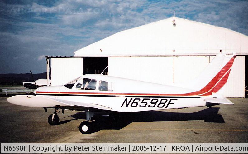 N6598F, 1976 Piper PA-28-140 C/N 28-7725075, Side view of Piper Cherokee N6598F based at Roanoke Regl. Airport.