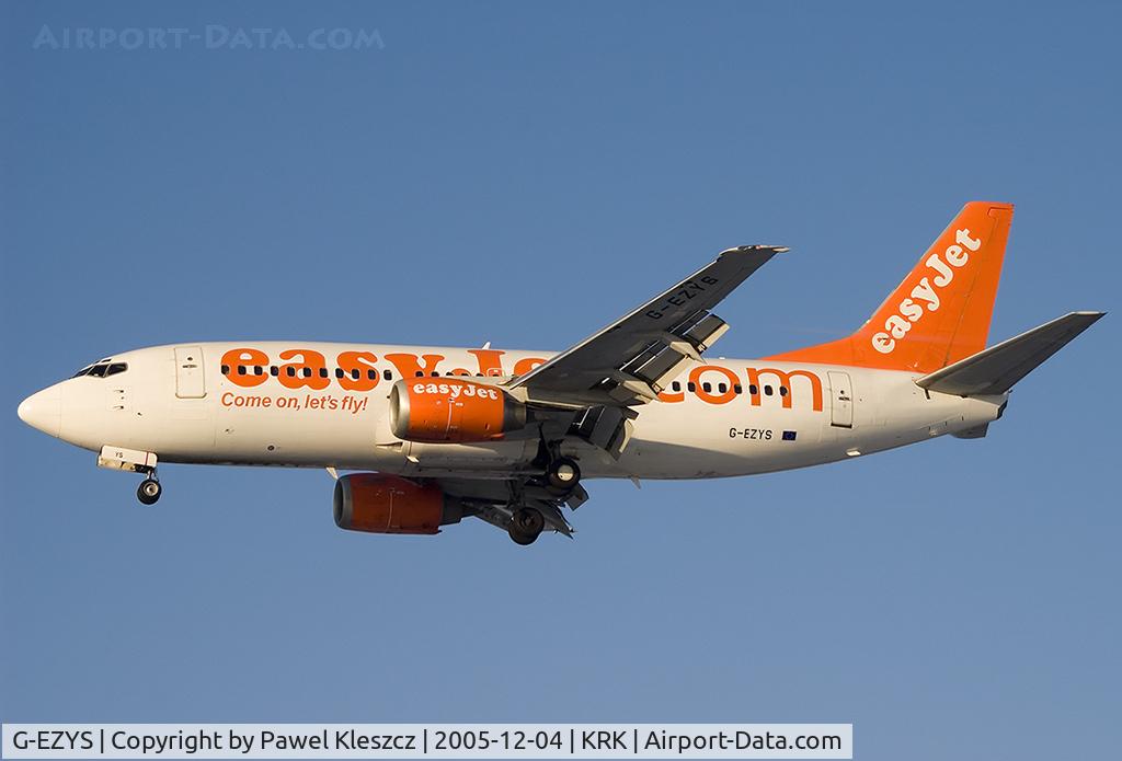 G-EZYS, 1999 Boeing 737-33V C/N 29342, landing at JP II airport Krakow-Balice