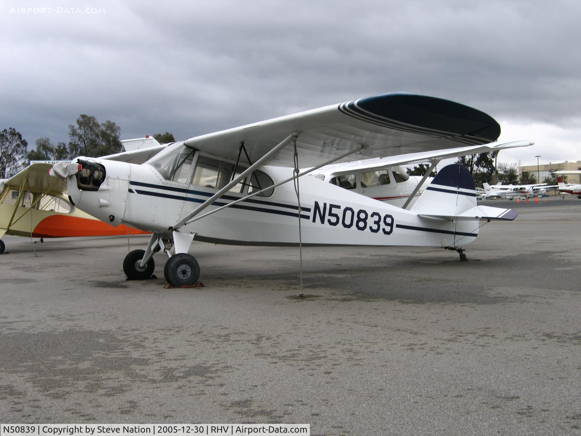N50839, 1942 Taylorcraft DCO-65 C/N 4401, Amelia Reid Aviation LLC 1945 Taylorcraft DCO-65 between rainstorms at Reid-Hillview Airport, San Jose, CA