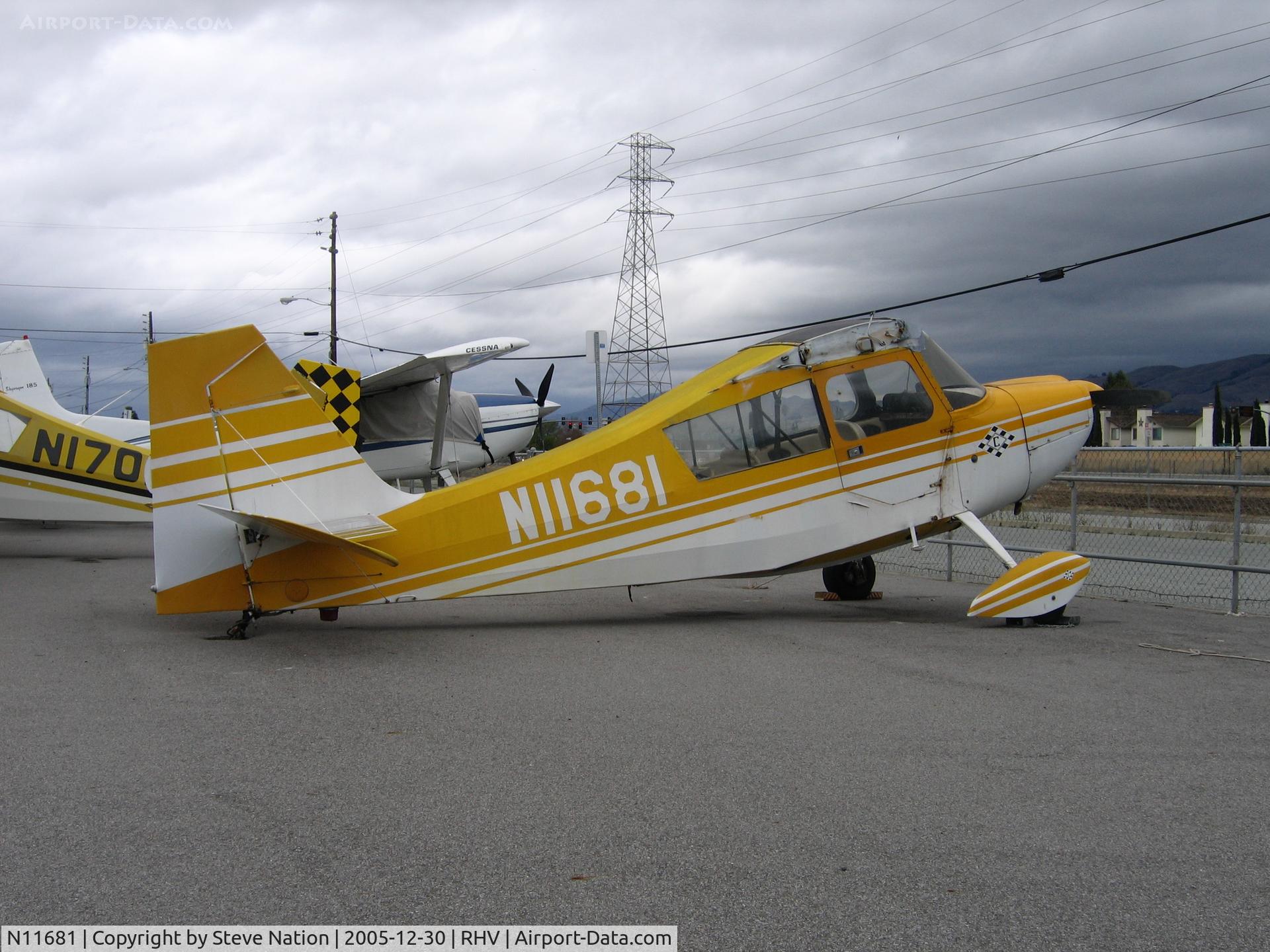 N11681, 1972 Bellanca 7KCAB Citabria C/N 308-72, Amelia Reid Aviation LLC 1972 Bellanca 7KCAB (sans wings) between rainstorms at Reid-Hillview Airport, San Jose, CA