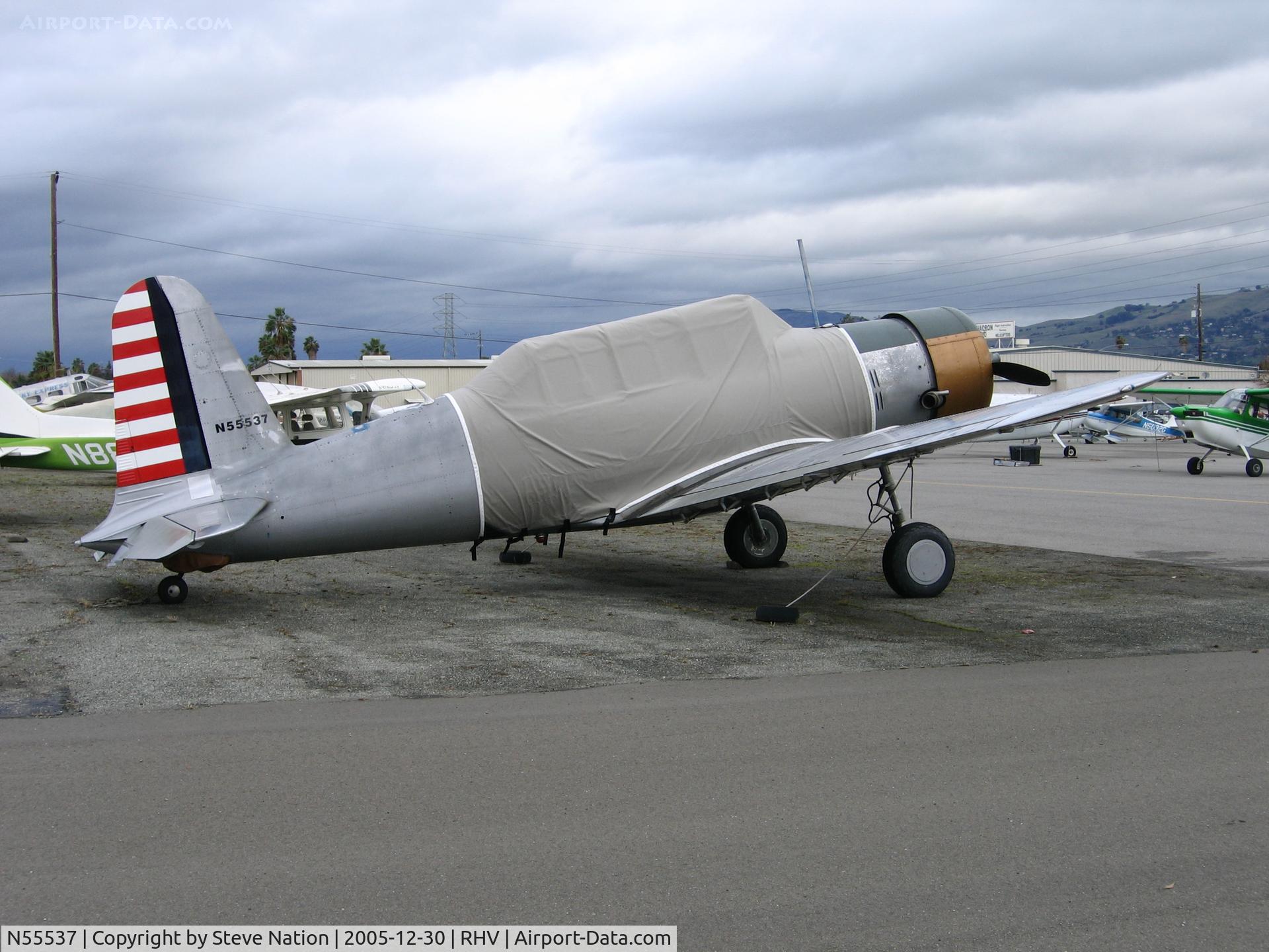 N55537, Consolidated Vultee BT-13 C/N 2469, Consolidated Vultee BT-13A (c/n 2469) between rainstorms at Reid-Hillview Airport, San Jose, CA
