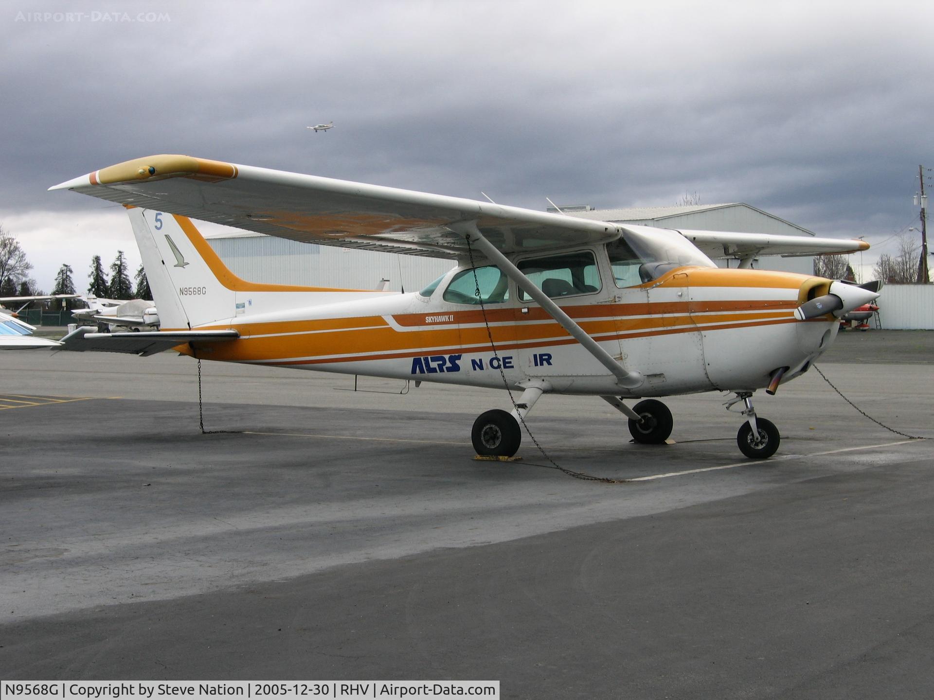 N9568G, 1979 Cessna 172N C/N 17273631, Nice Air 1979 Cessna 172N (ALPS NIce Air titles #5) between rainstorms at Reid-Hillview Airport, San Jose, CA