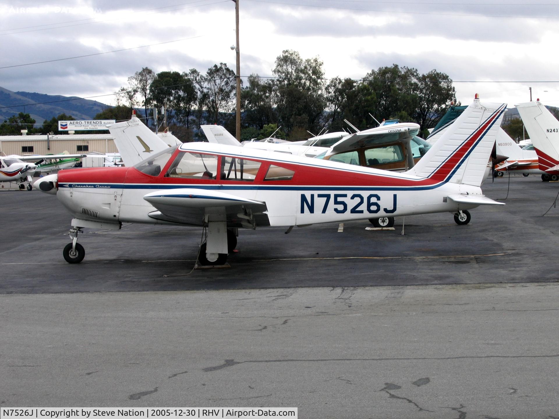 N7526J, 1968 Piper PA-28R-180 Cherokee Arrow C/N 28R-30897, MasAvion 1968 Piper PA-28R-180 between rainstorms at Reid-Hillview Airport, San Jose, CA