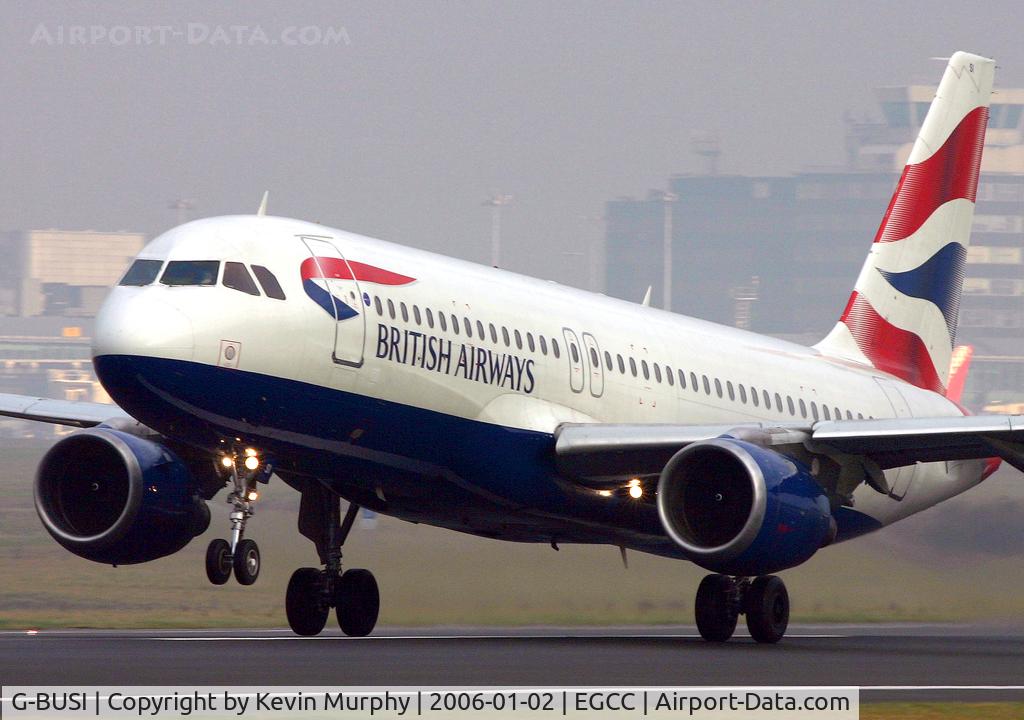 G-BUSI, 1990 Airbus A320-211 C/N 103, Close up on the BA A.320 blasting away from Manchesters 24L