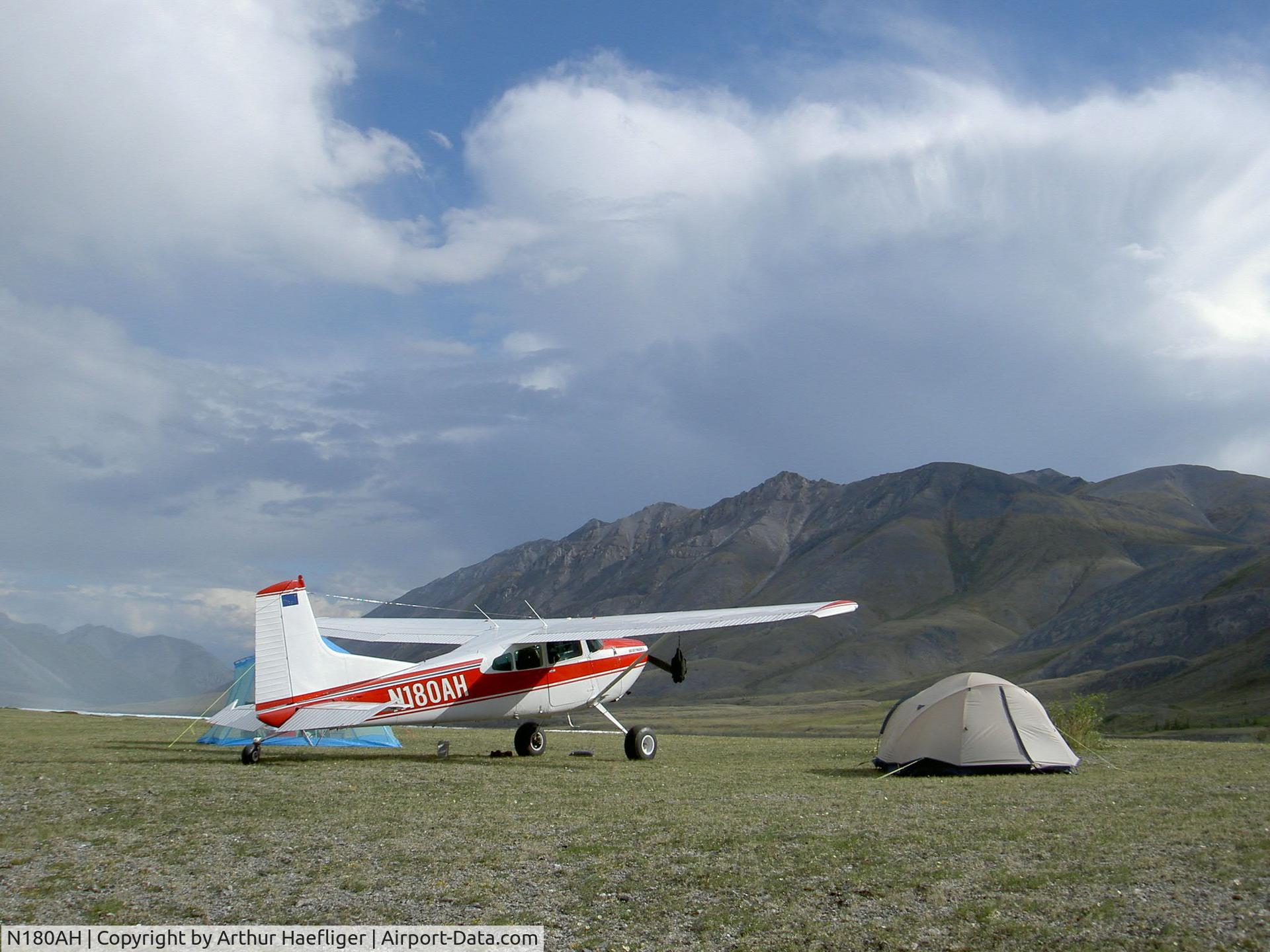 N180AH, 1981 Cessna 180K Skywagon C/N 18053192, setting camp at Spring Creek Alaska