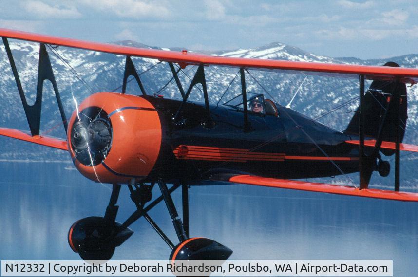 N12332, Curtiss-Wright Travel Air B-14-B C/N 2010, Vern Dallman flying his Curtiss-Wright Travel Air B-14-B over Lake Tahoe on Easter morning in the late 1980s.