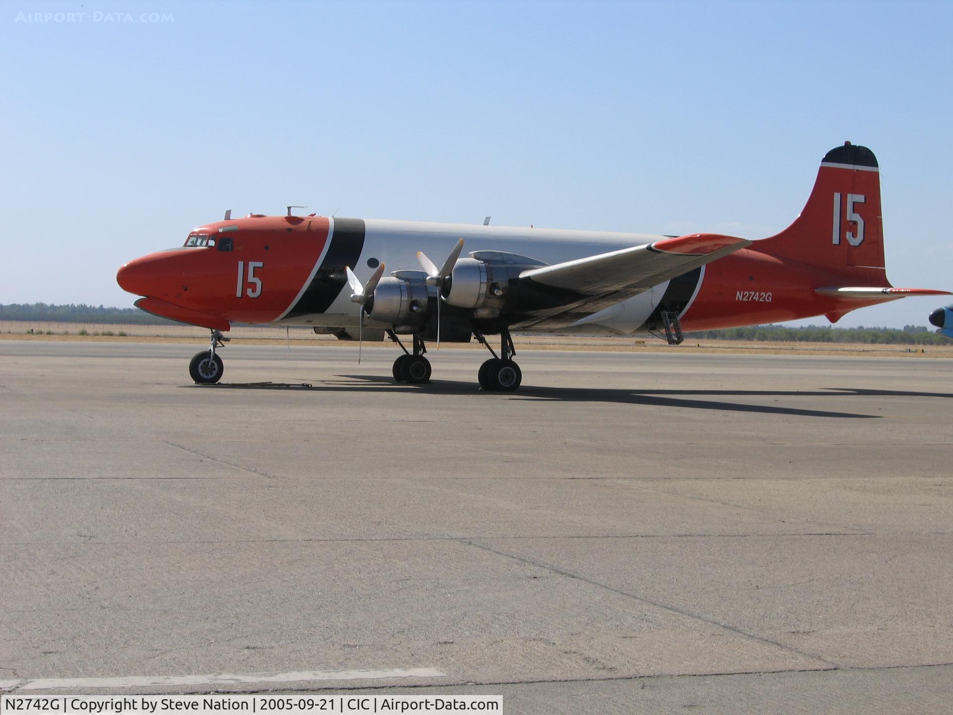 N2742G, 1945 Douglas C54G-DC C/N 36089, Aero Union 1945 Douglas C-54G-DC (BuAer 36089) tanker #15 before sale to Buffalo Airways (Canada) at Chico Municipal Airport, CA