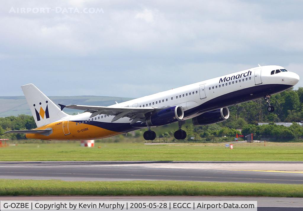 G-OZBE, 2002 Airbus A321-231 C/N 1707, Monarch's good looking A.321 departing MAN's 24R.